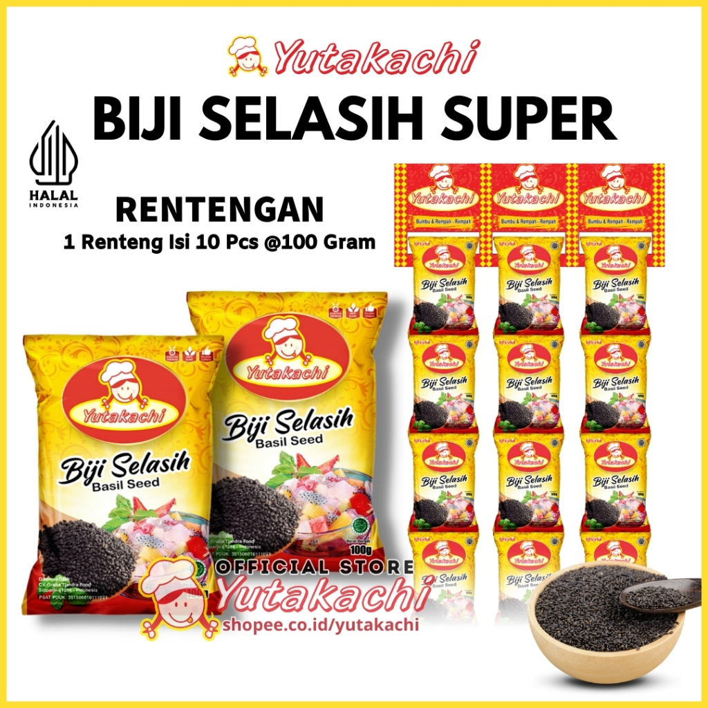 

[RENCENG] Biji Selasih 1Kg Yutakachi (100gr x 10 pcs) / Bahan Minuman Es Buah / Es Campur / Puding