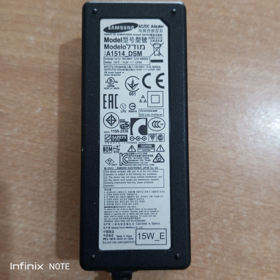 ADAPTOR LAPTOP SAMSUNG A1514_DSM 14V 1.072A 15W_E (SEKEN NORMAL)