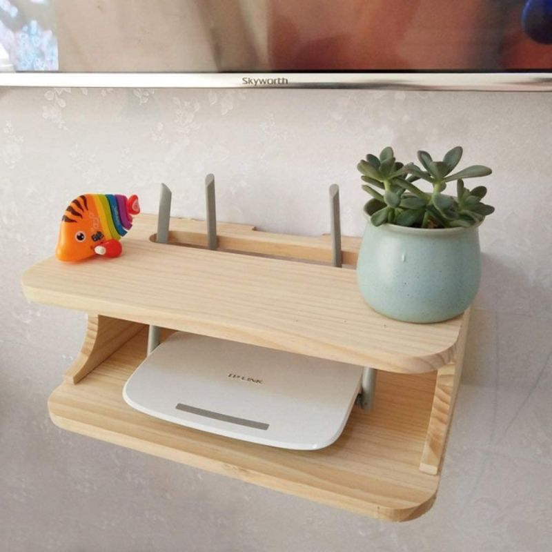 Rak router kayu Rak Wi-Fi dinding serbaguna