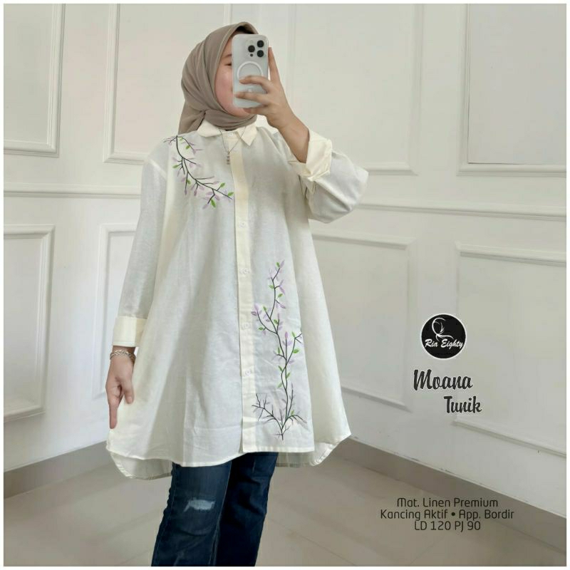 Moanha ld 120 Kemeja Putih OVERSIZE Blouse Casual By Riaeighty