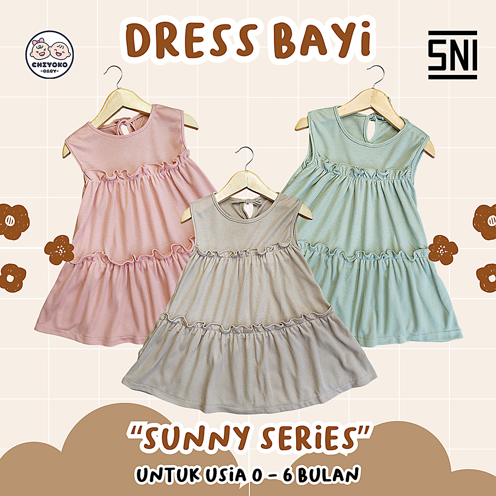 SUNNY DRESS - Dress Bayi Perempuan Usia 0 - 6 Bulan POLOS Merk PIP MIM BABY SNI