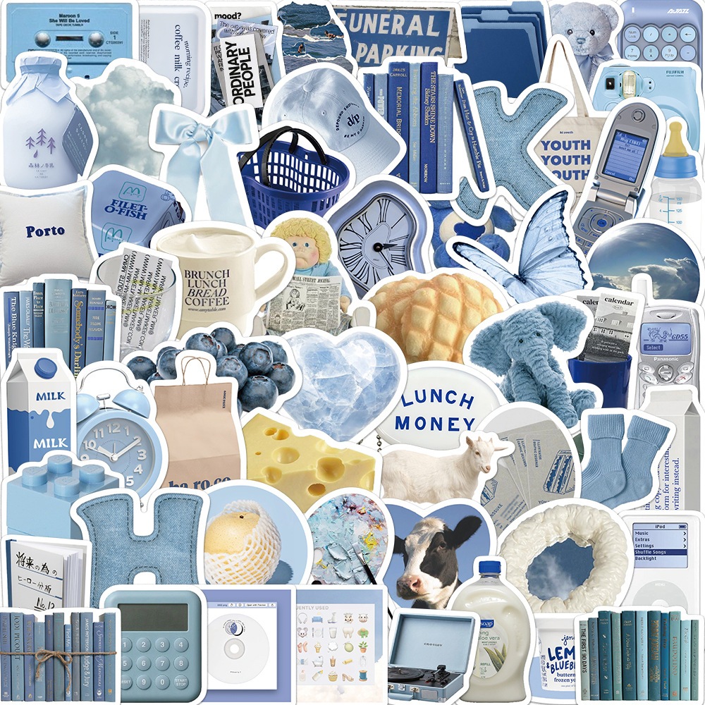 

COD✨60 PCS Gaya ins biru simpel Buku Tempel/Buku Harian/HP/Dekorasi Laptop/Sticker Helm Tahan Air Vinil/Stiker Tablet Ponsel stiker tahan air berperekat