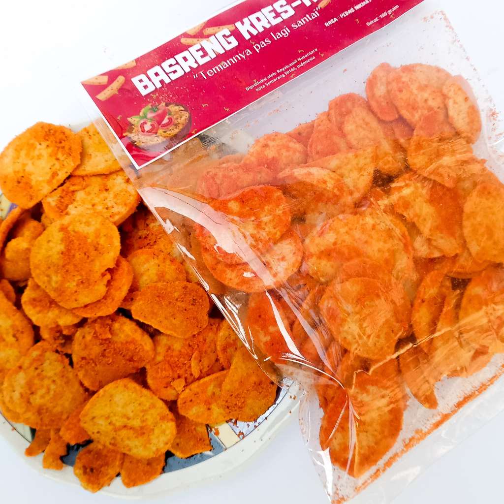 

Basreng Kres-Kres Pedas Nikmat 100 Gram Kering/Basreng/Basreng Kataji/Basreng Nyemil/Basreng Koin