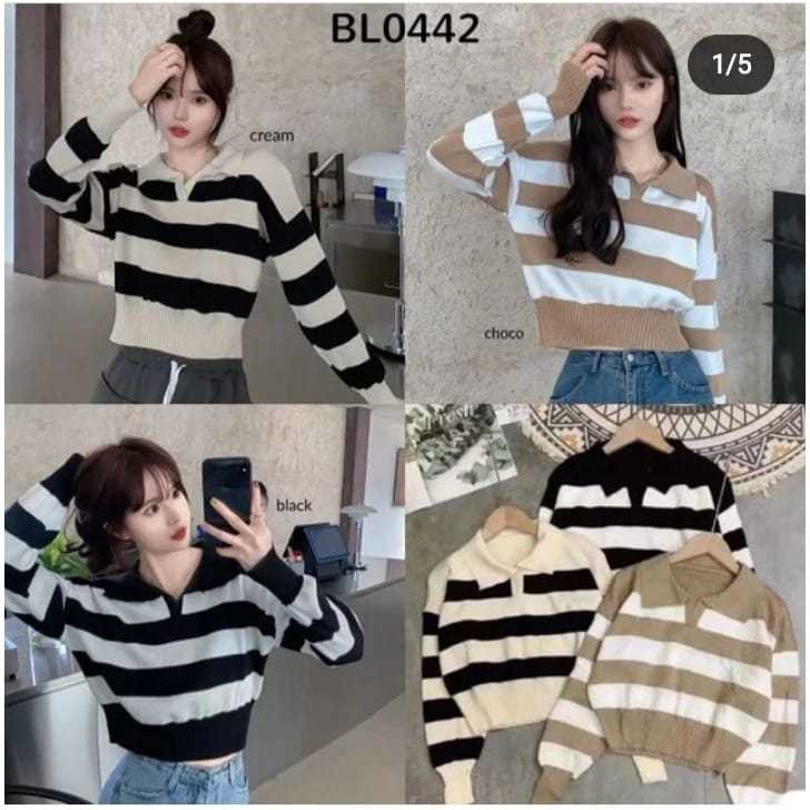 VALENCIA CROP RAJUT / Sweater Rajut Kerah polo / Atasan Rajut Wanita / Sweater Crop Rajut  Wanita