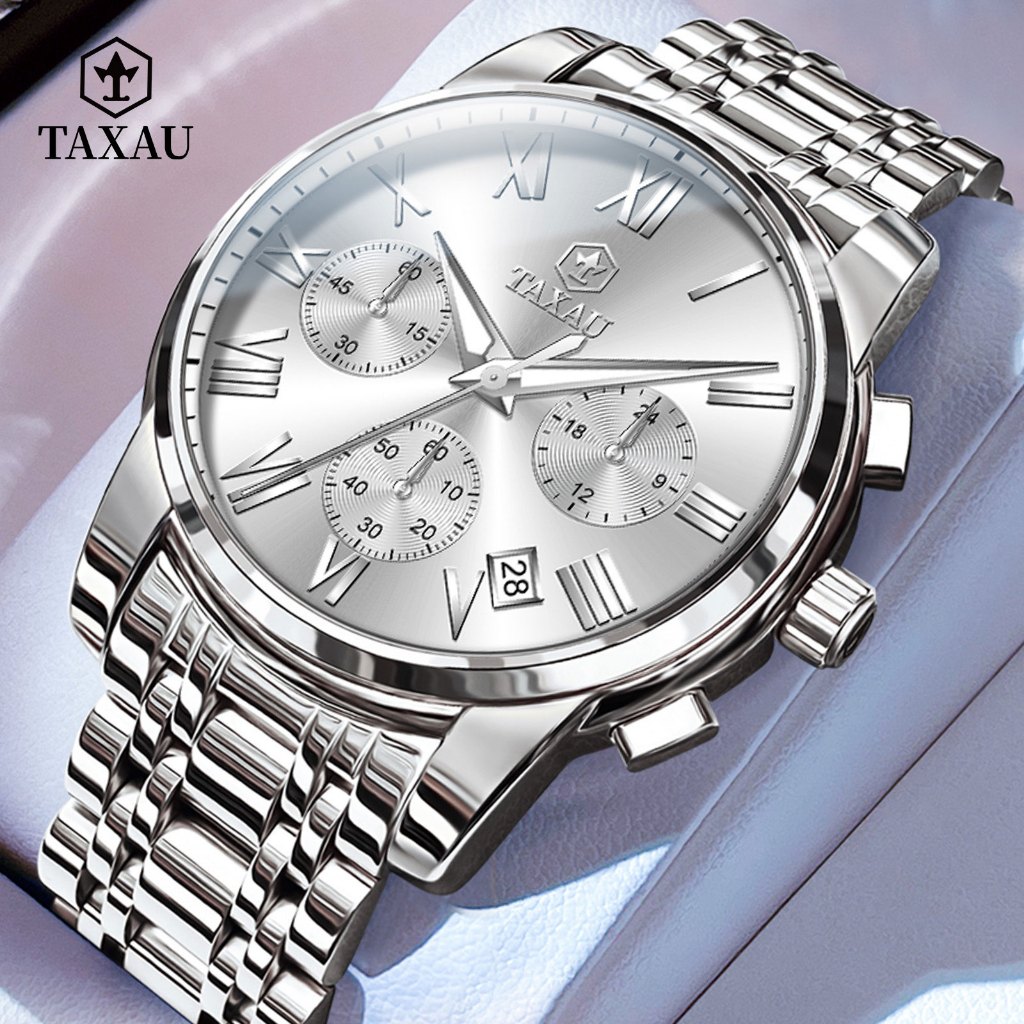 TAXAU Jam Tangan Pria Anti Air Original Analog Stainless Bisnis Jam Tangan Pria Rantai Model 8406