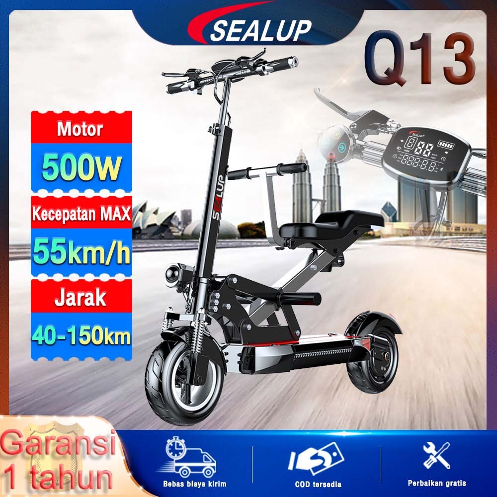 Electric Scooters SEALUP Q13 Skuter listrik dewasa kursi ganda 48V 11inch ban tubeless kapasitas beb