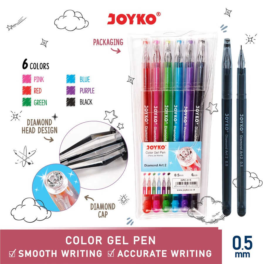 

Color Gel Pen Pena Jel Warna Joyko GPC-315 Diamond Art2 6 Warna 0.5 mm