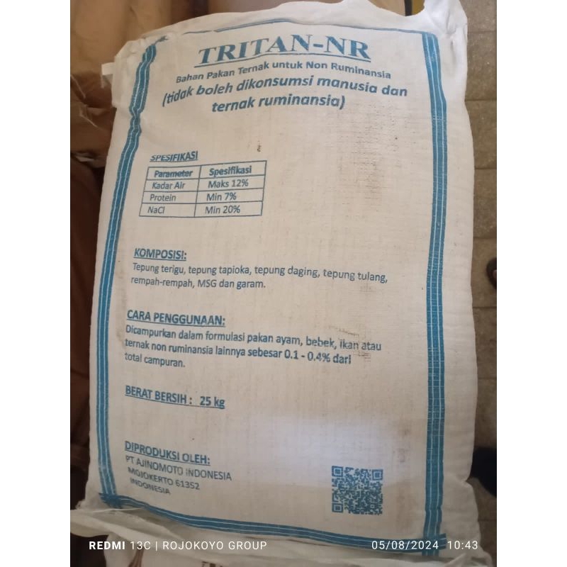 Tritan-NR Pakan Ternak Non Ruminansia 25 Kg by Ajinomoto - Nutrisi Optimal dengan Aroma Kaldu