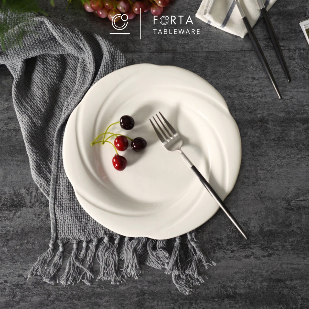 FORTA Piring Keramik Gel Putih / Piring Saji Restoran (20cm|23 cm|25 cm)