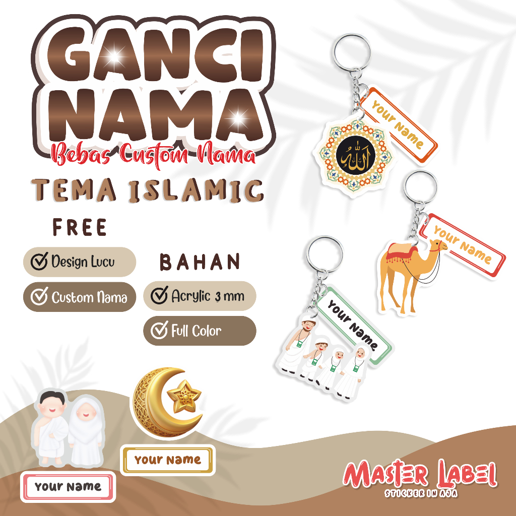Gantungan Kunci Akrilik Tema Islamic GANCI NAMA Custom Nama Ganci Custom nama Ganci lucu hadiah unik