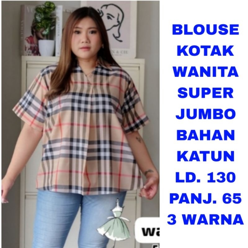 WK BLOUSE WANITA SUPER JUMBO LD. 130 BAJU ATASAN KOTAK KOTAK