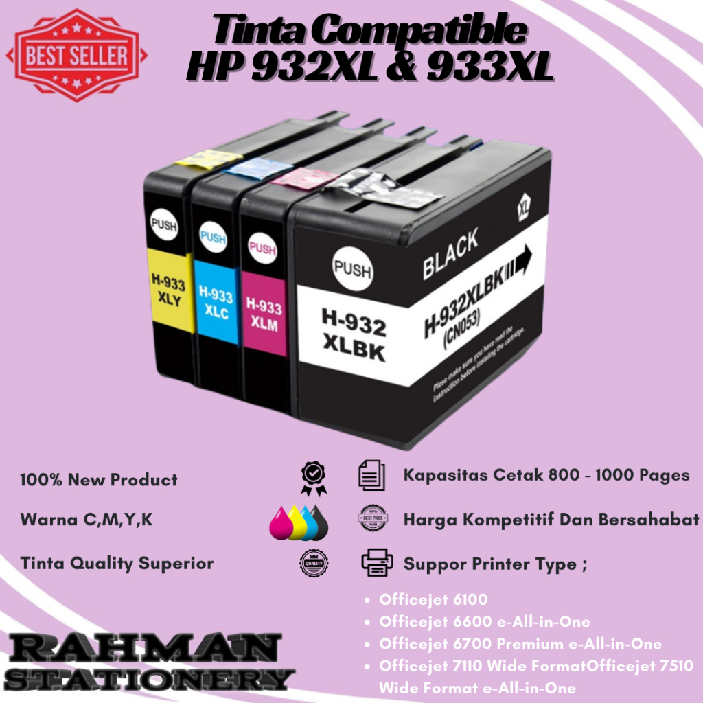 Cartridge Tinta Compatible HP 932XL 933XL 932 933 XL Printer 7610 7612