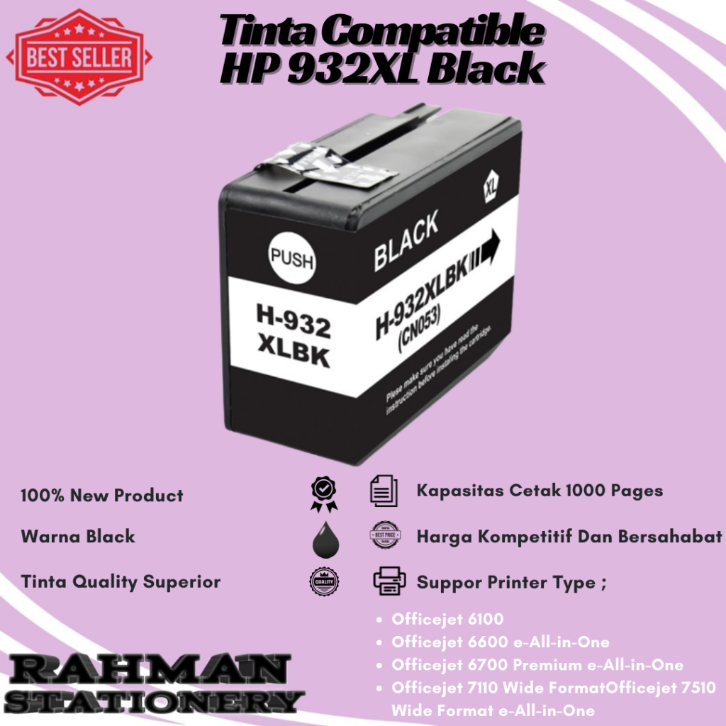 Cartridge Tinta Compatible HP 932XL 933XL 932 933 XL Printer 7610 7612 - 932XL Black