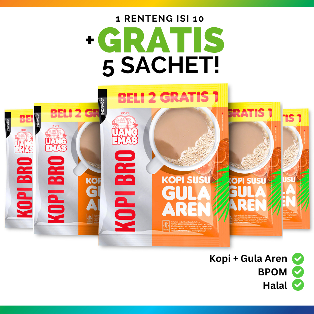 

[GRATIS 5 SACHET] Kopi Susu Gula Aren Sachet KOPI BRO (10 sachet x 23g) Mix Tinggal Seduh Coffeemix