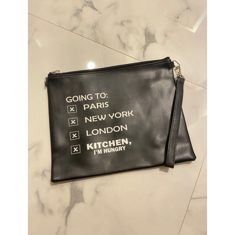 POUCH Tas Wanita/Pria Kulit Selempang Hitam Preloved