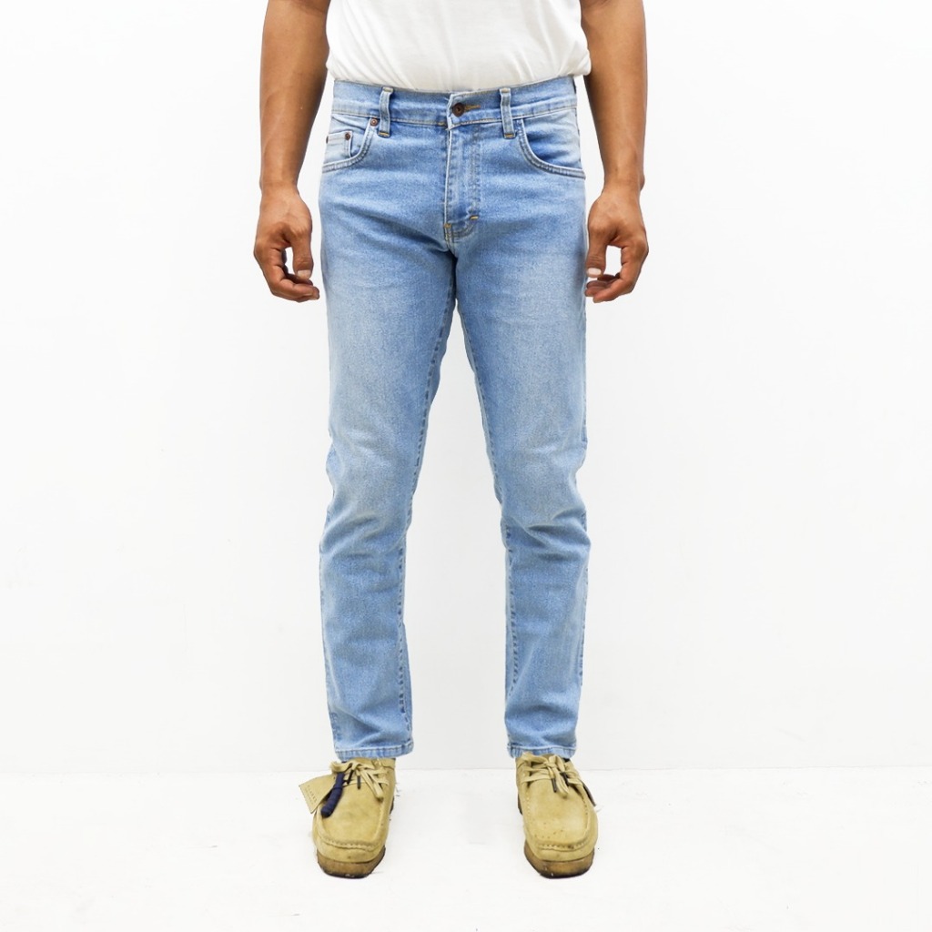 ZADEEFA Celana panjang Jeans Demim pria Slimffit  Bioblach Birumuda Biru langit Selvedge