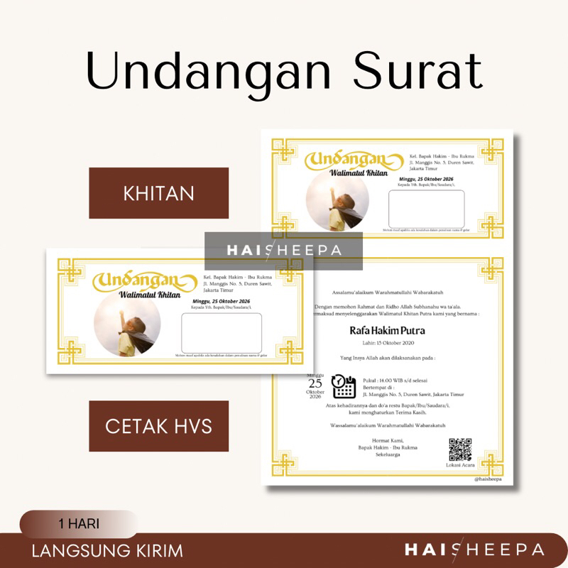 

Undangan Surat, KHITAN, A4 HVS, Tasyakuran, Pundjungan - Hai Sheepa