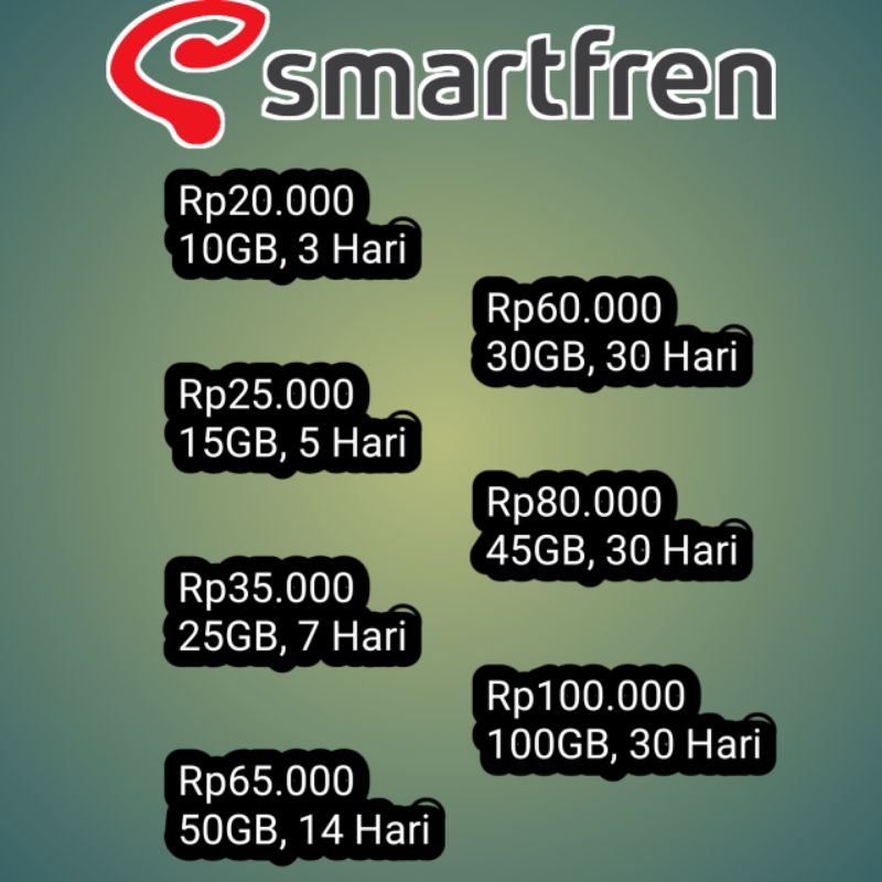 kuota Smartfren 10gb,15gb,25gb,50gb,30gb,45gb,&100gb