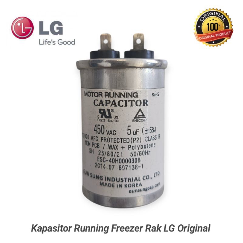 CAPASITOR | Kapasitor Running Freezer Rak LG Original | Kapasitor Running Kulkas LG | 450 VAC 5uF/ M