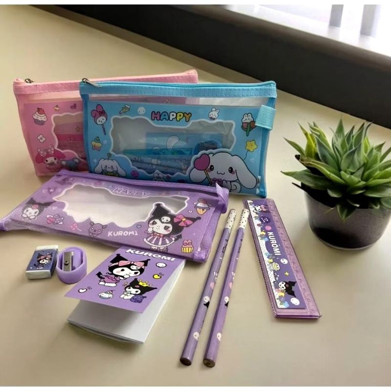 

DSB 11 Set Alat tulis Sanrio Alat tulis lucu 7in1 Pensil sanrio buku sanrio penggaris sanrio impor
