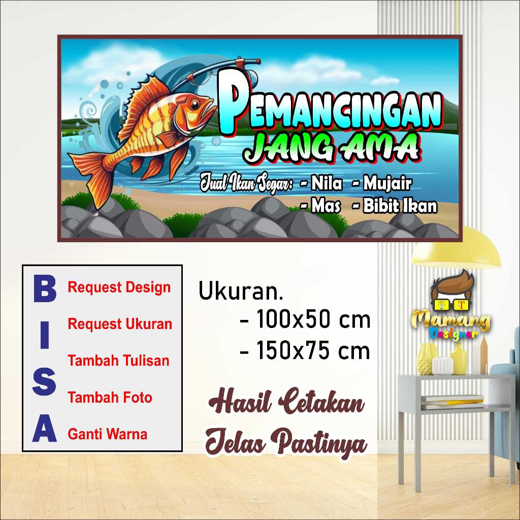 Custom Banner Spanduk MMT Pemancingan Ikan atau Jual Ikan Segar bb