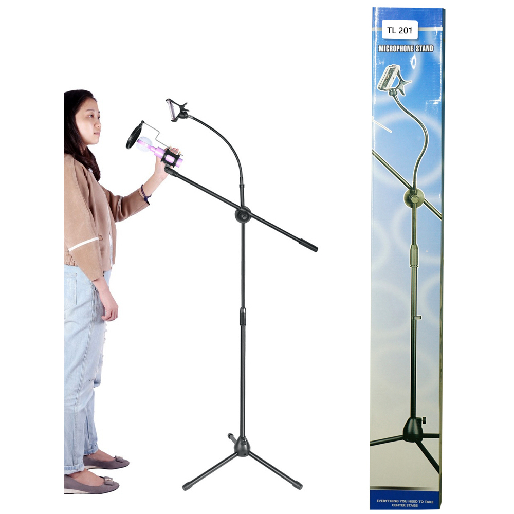 Stand Mic Berdiri Karoke Panjang + Holder HP  + Microphone Stand 360 Degree Tripod Mic Berdiri