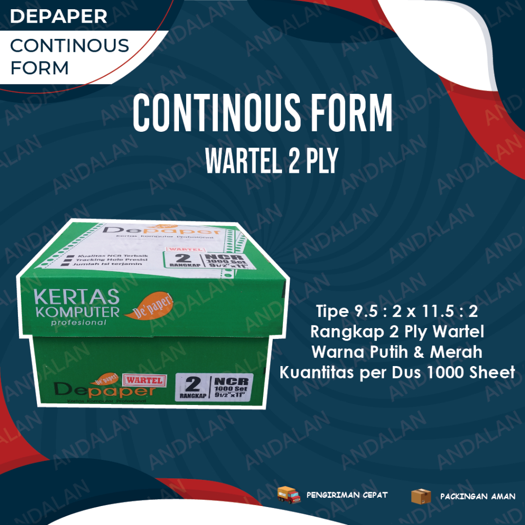 

Continuous Form Depaper 9.5:2 x 11:2 Wartel 2ply