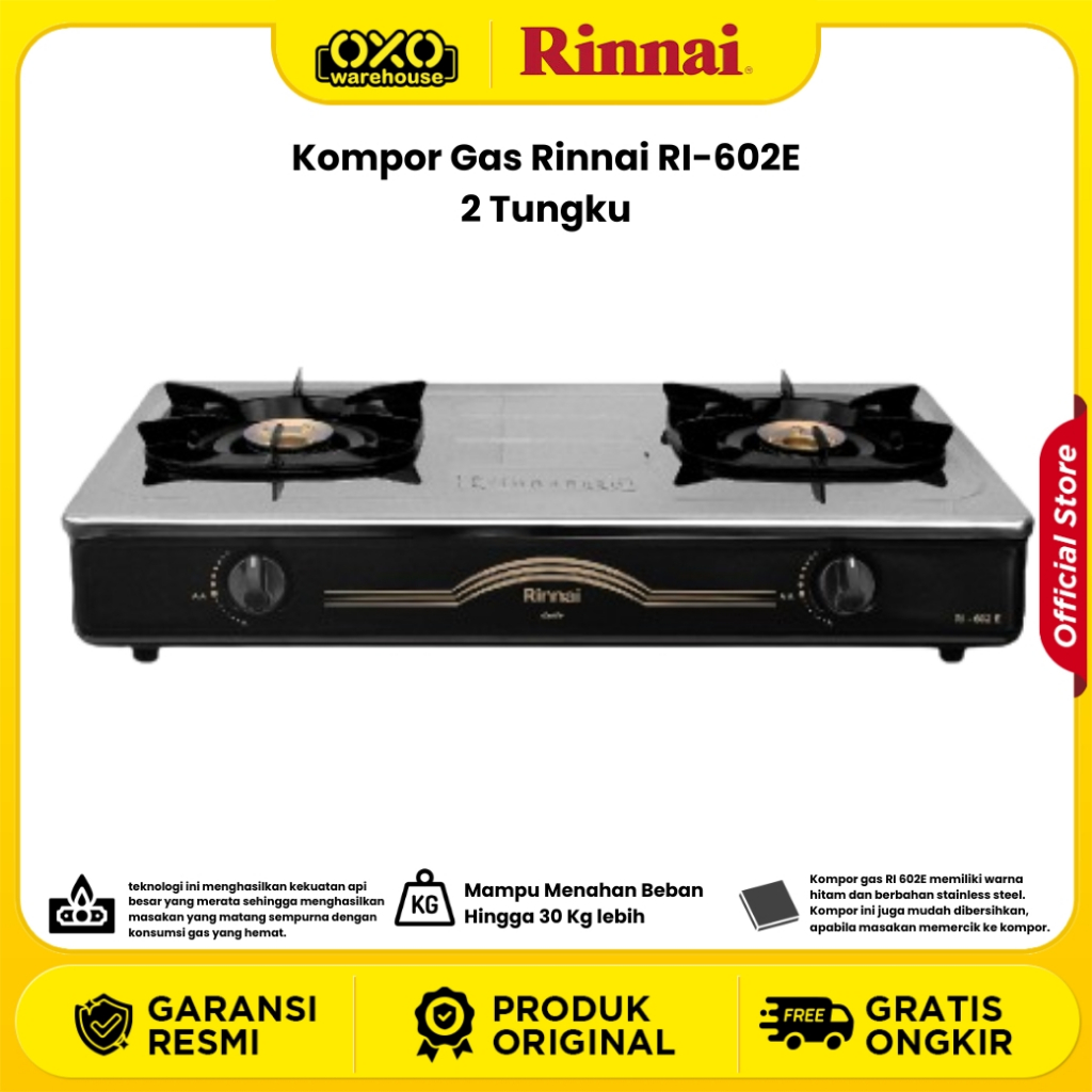 Rinnai Kompor Gas RI-602E 2 Tungku Garansi Resmi