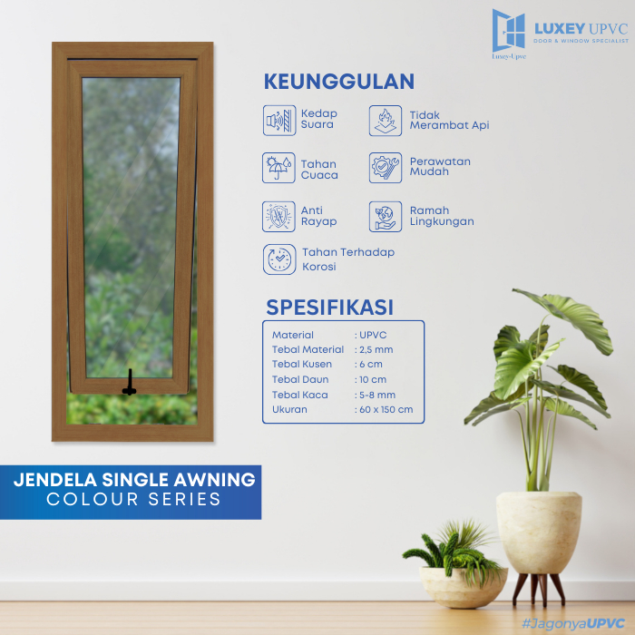 1 SET JENDELA + KUSEN UPVC PREMIUM SINGLE AWNING UKURAN 60 x 150CM BY LUXEY DOOR