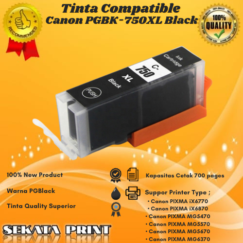 Tinta Cartridge Compatible Canon  PGBK 750XL Black For Canon PIXMA iX6770 IX6870