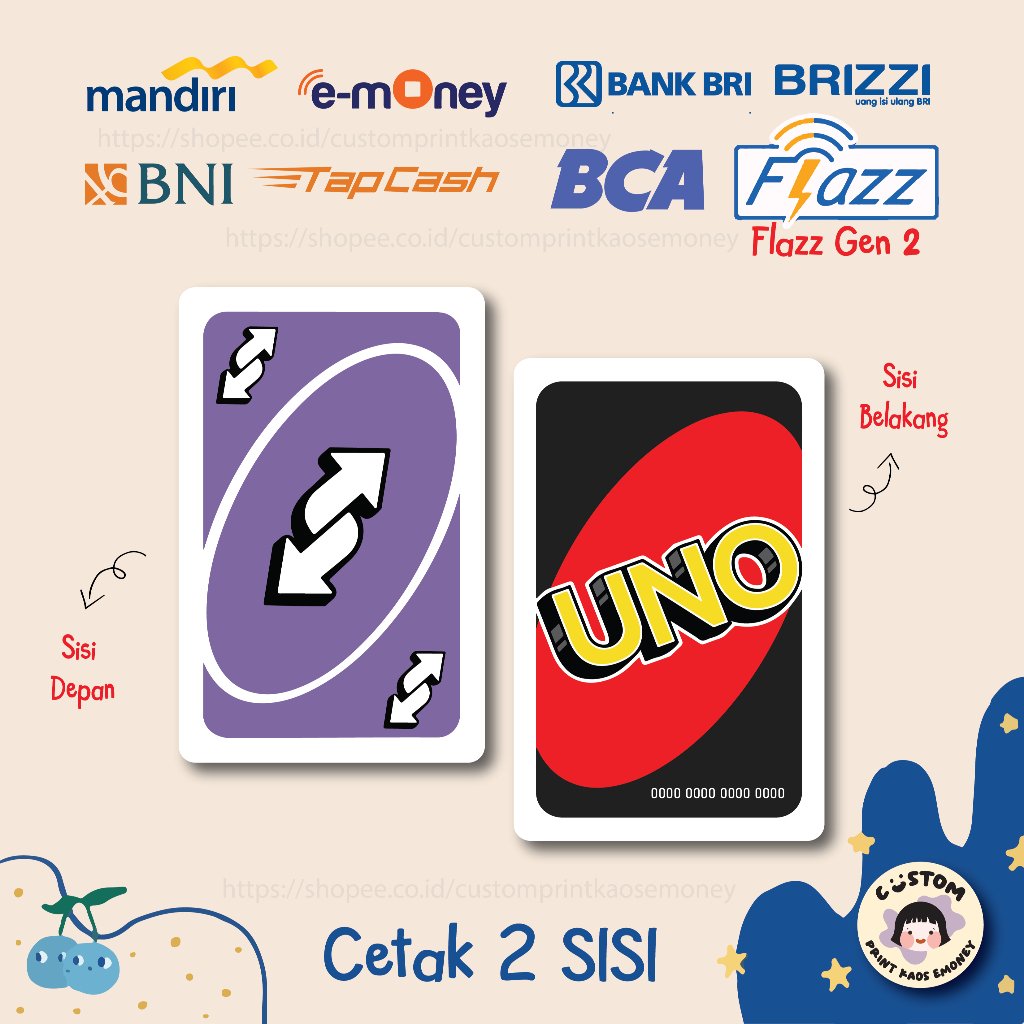 KARTU EMONEY ETOLL UNO CARD REVERSE UNGU PURPLE CARD E MONEY ETOLL MANDIRI FLAZZ BCA BNI TAPCASH BRI