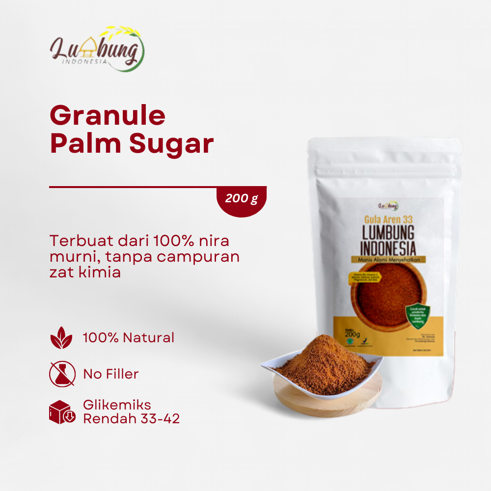 

Lumbung Indonesia Gula Aren 33 Bubuk Semut 200g - Organik Brown Sugar Premium, Pas untuk di Rumah