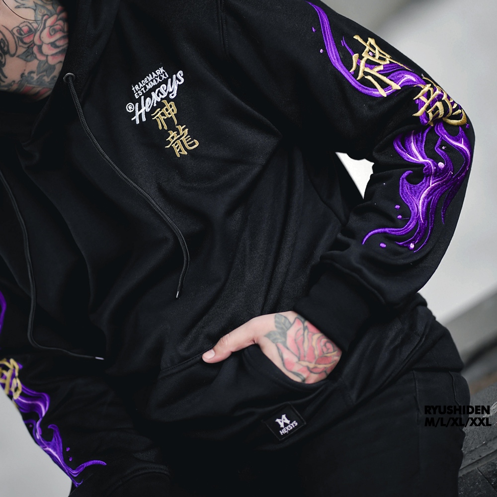 Ready Stock Bossquexhexsys- Ryushiden Hoodie Bordir Hoodie Pria Memphis Anime Sweater Pria Sukajan