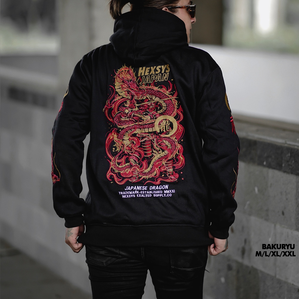 OFFICIAL BossqueXHexsys- Ryushiden Hoodie Bordir Hoodie Pria Memphis Anime Sweater Pria Sukajan