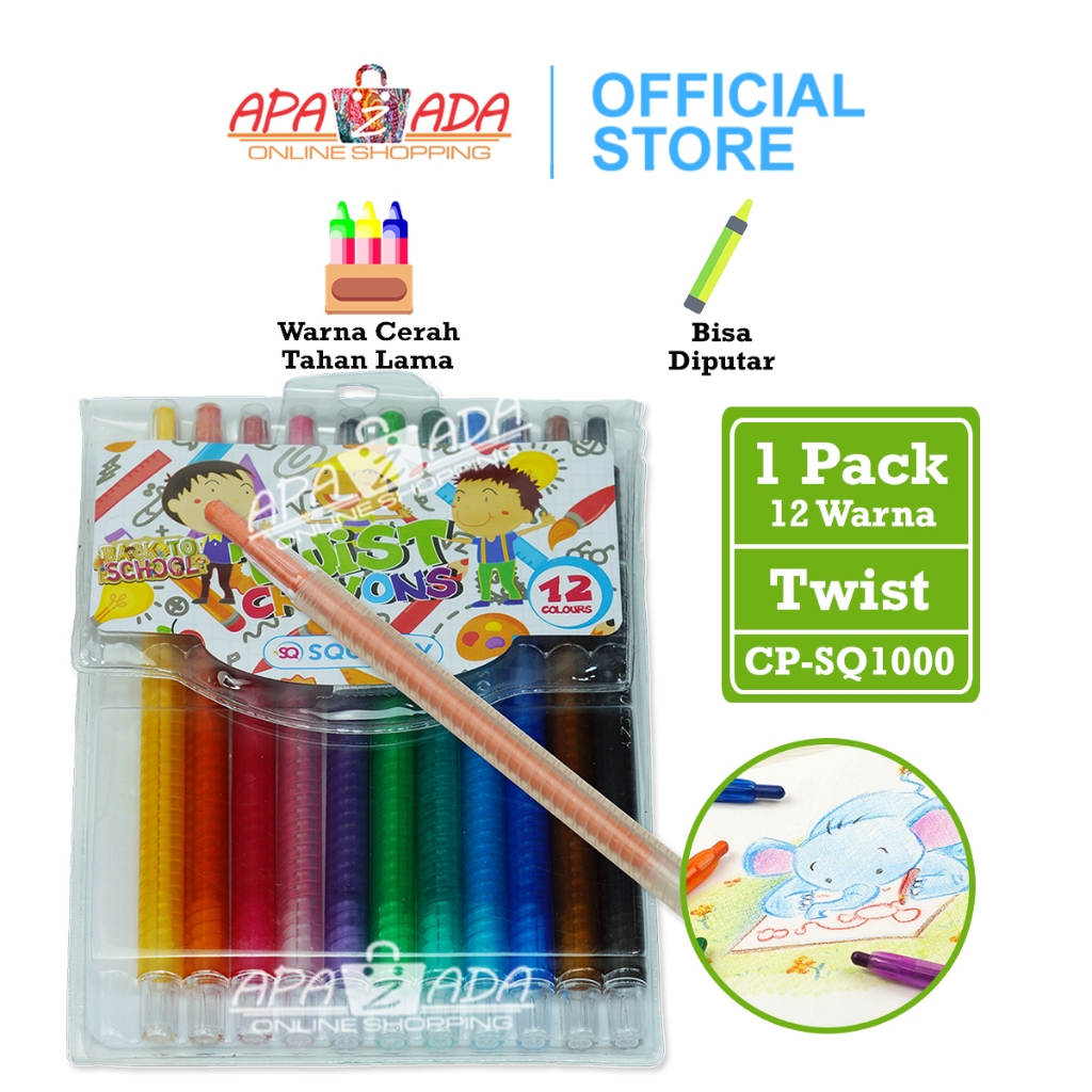 

Apazada - Crayon Putar Panjang [1 Set - 12 Warna] / Krayon Putar / Twist Rolling Crayon CP-SQ1000