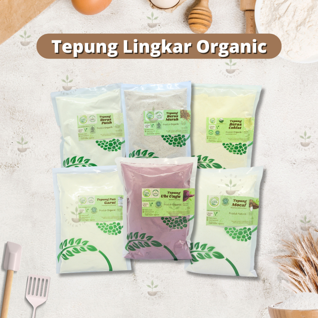 

Lingkar Organik Tepung Beras - Tepung Beras Putih Merah Coklat Ubi Ungu Pati Garut Mokaf 500gr - Tepung Beras Organik