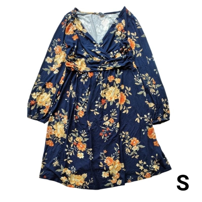 Dress tunik dewasa wanita Old Navy S biru dongker bunga