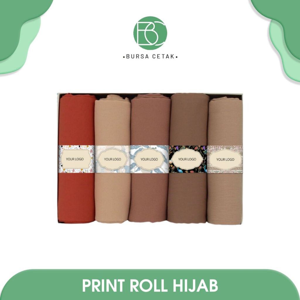 BURSA CETAK - Print Roll Hijab / Cetak Roller Jilbab / Slevee Label Pengikat Kerudung Full Color Cus