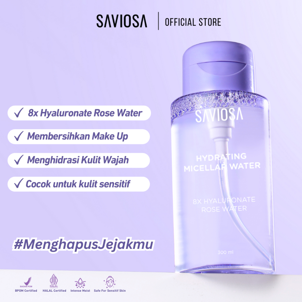 (FREE KAPAS) SAVIOSA Hydrating Micellar Water 8x Hyaluronate Rosewater 300 ml Pembersih Wajah & Make