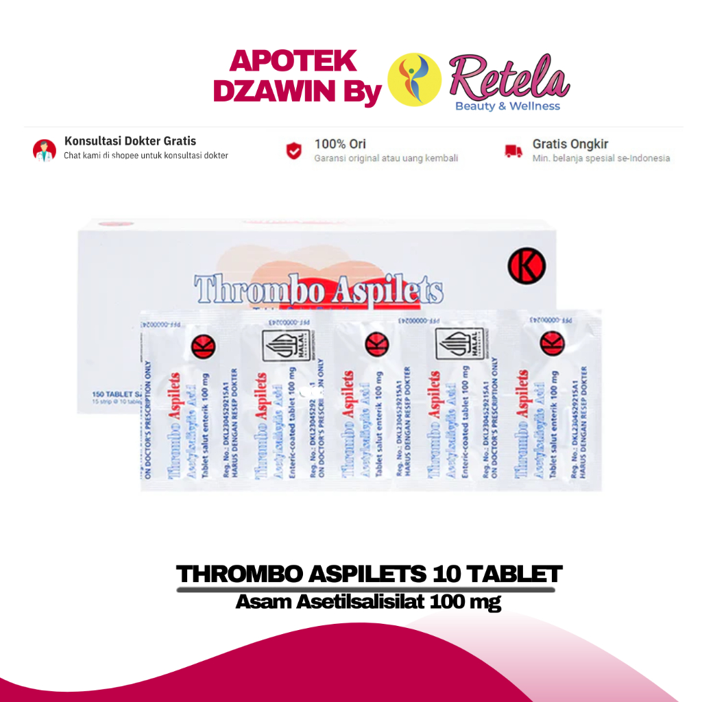 THROMBO ASPILET 100MG 1 STRIP 10 TABLET ( Asam Asetilsalisilat 80 mg )