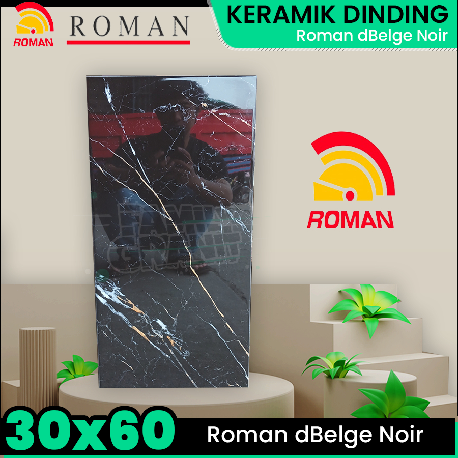 Keramik Dinding 30x60 Roman dBelge Noir Motif Petir Marmer Hitam Glossy