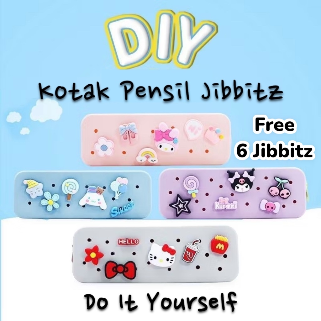 

Tempat Pensil DIY Jibbitz Anak Gambar Boneka karakter lucu Kotak Pensil Alat Tulis DIY