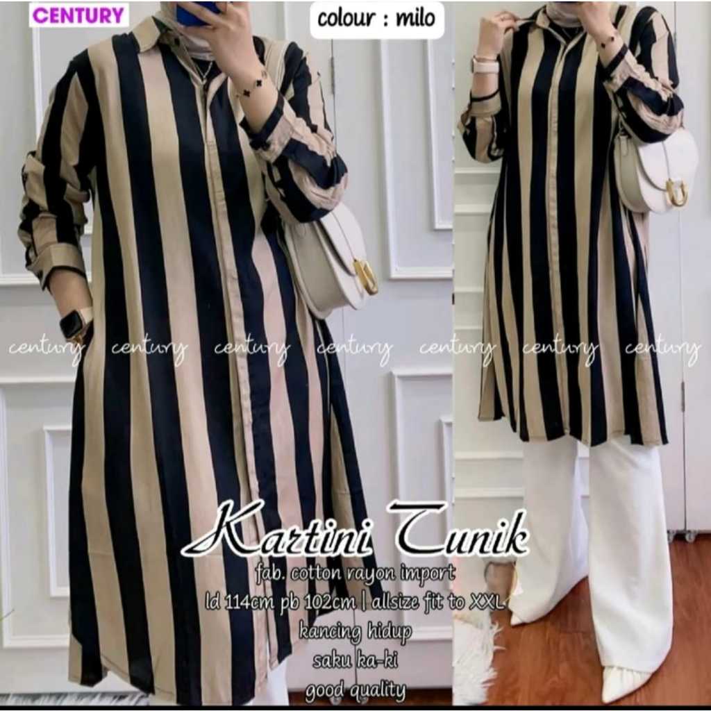 Tunik Motif Salur Premium/Tunik Salur Lengan Panjang/Atasan Tunik Salur