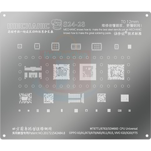CETAKAN IC MECHANIC S24-28 0.12MM MT6771/6763/SDM660 CPU OPPO A3/A1/A73/A79/A83/R11/R15,VIVO X20/X20
