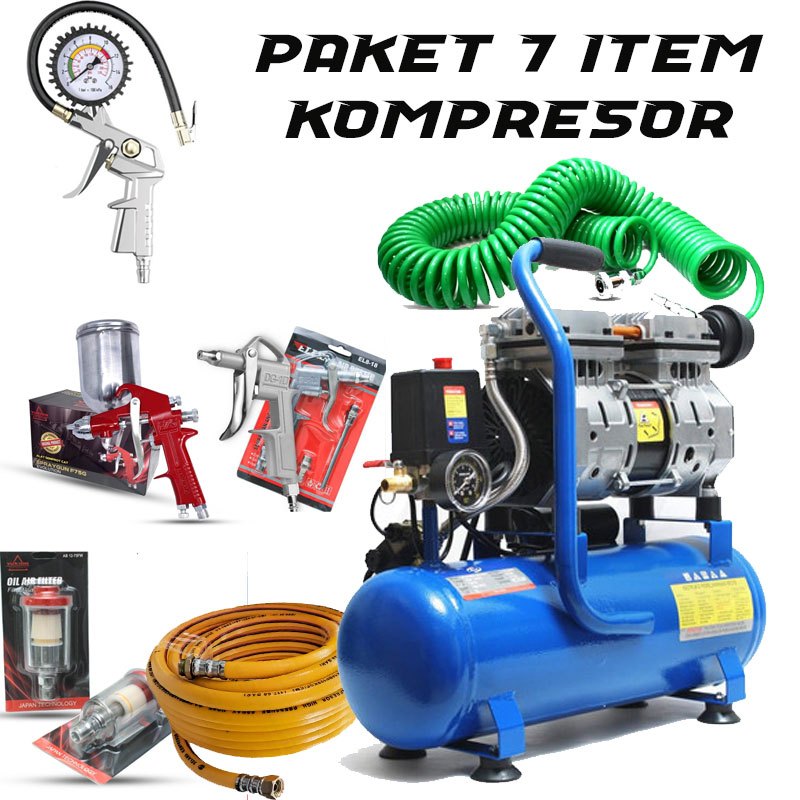 NEW PROMO MESIN paket Kompresor Angin / Kompresor Udara lengkap 7 ITEM tukang cat/bengkel motor mobi