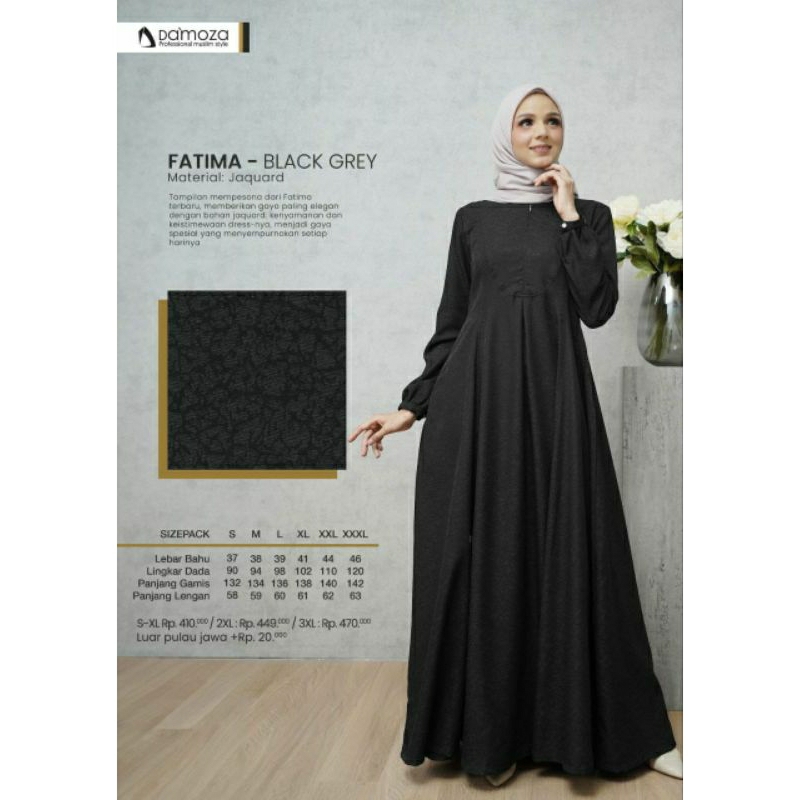 Gamis Damoza fatima black-grey dan fatima white-grey