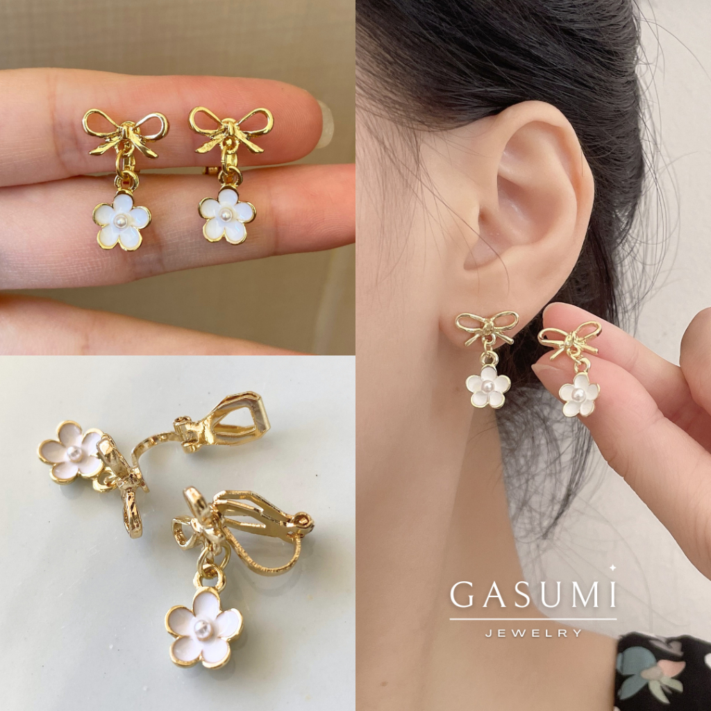 KEZIA - Anting Jepit Tanpa Tindik Bunga Flower Butterfly Perak Earclip Clip Earrings Klip Giwang Kle