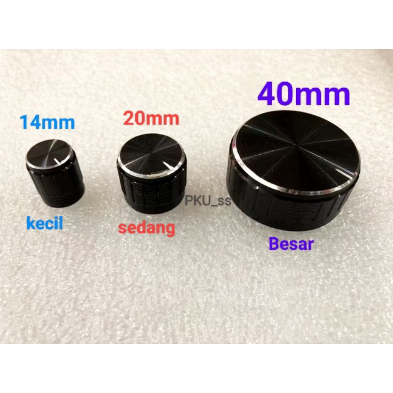Knop Potensio Aluminium Hitam 14mm 20mm 40mm / Knop potensio Alloy Kecil Sedang Besar / Knop potensi