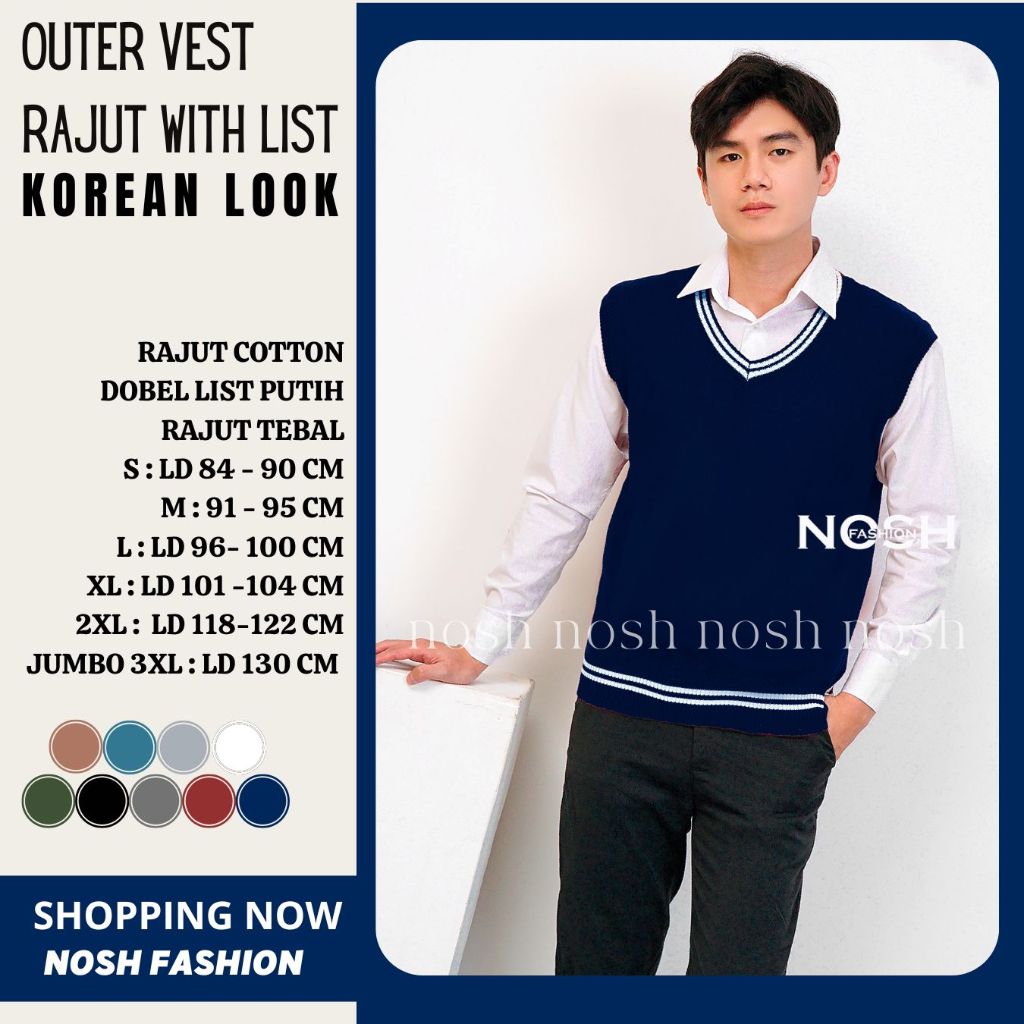 KIL Rompi Rajut Korea List Putih / Sweater Rompi Korea Rajut Vneck / Vest Knit Rompi Kantor Kerja