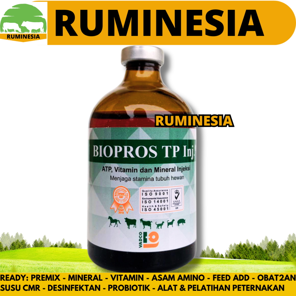 BIOPROS TP INJ 100ML VADCO - Vitamin Penguat Otot & Stamina Hewan Sapi Kambing Babi Anjing Kucing